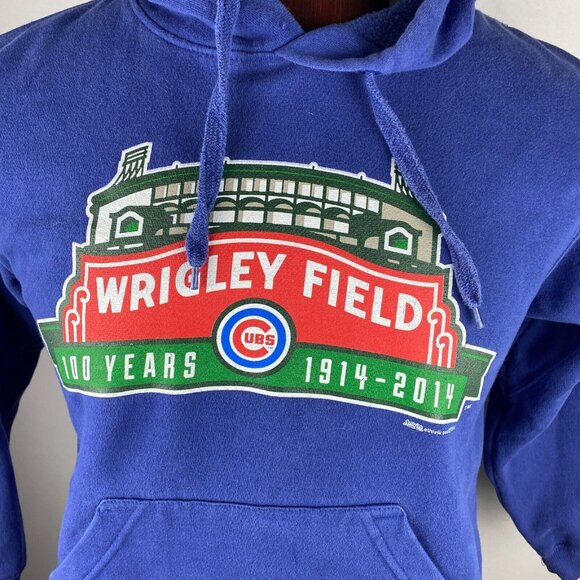 Wrigley Field Chicago Cubs Stadium 100 Years Baseball Sweatshirt Mens Hooded S - Picture 2 of 7